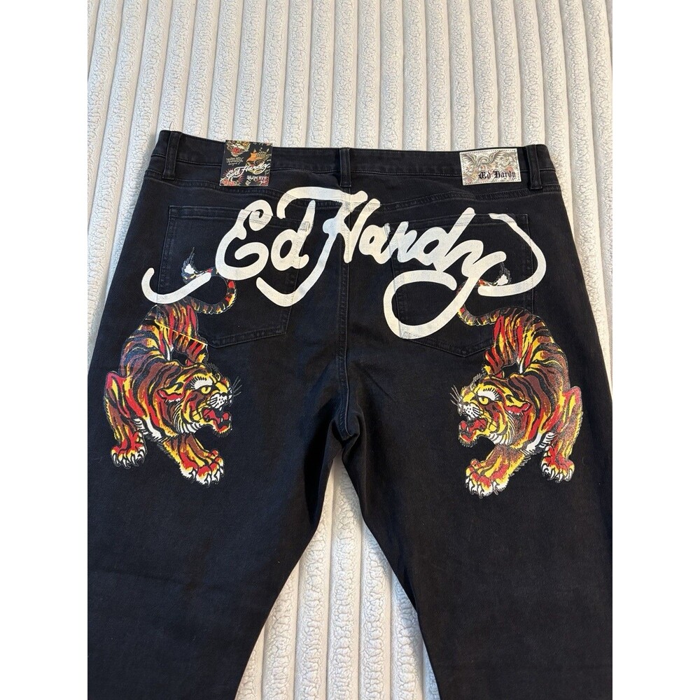 NWT Ed Hardy Painted Tiger Hellcat Spellout Slim Fit Jeans Men’s 42x31 Black